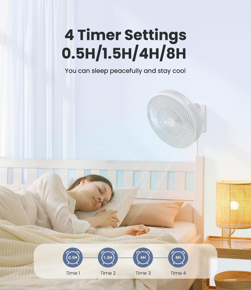 LEMOISTAR 12" Wall Mounted Fan with Remote Control, 90° Oscillating, 4 Speeds Timer and Adjustable Tilt, 8.2ft Cord, Quiet, Ideal for Home, Bedroom, Gym, Garage, RV, Office-White - Image 4